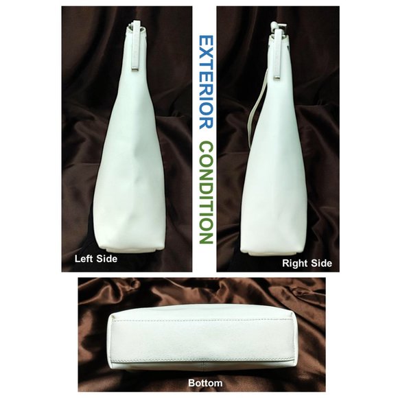 KIYTO Japan white Leather Satchel Perforated Scalloped Edge Shoulder Bag Purse - Picture 9 of 11